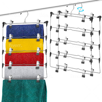 DEILSY™ 5-Tier Metal Skirt Hangers with Sturdy Clips, Foldable (3 Pack)