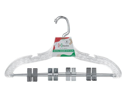 Crystal Plastic Hanger With Clip (Carton Includes 24 Sets of 4 Pcs)