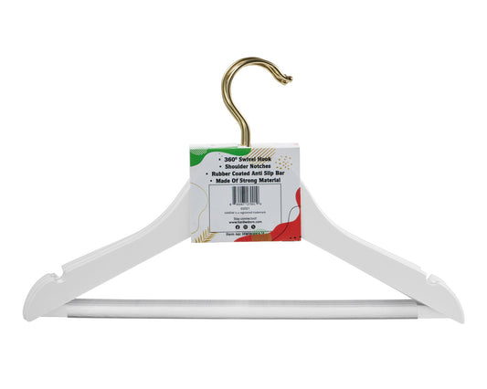 Carton of Kids White Wooden Hanger With Gold Hook Anti-Slip Rubber (Carton of 32 Sets-4 Pcs)