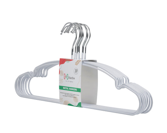 Carton of White Metal Hangers with PVC Coded Anti-Slip (Carton includes 20 Sets of 10 Pcs)