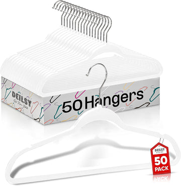 White Non Velvet Plastic Hanger for Closet, 50 Pack