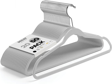 Gray Non Velvet Plastic Hanger for Closet, 50 Pack