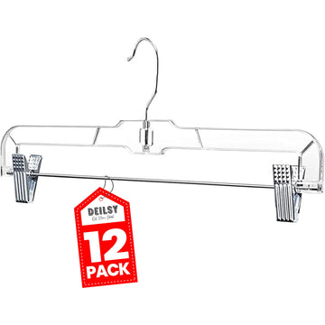 DEILSY™ Clear Pant Hangers with Adjustable Non-Slip Clips, 360 Swivel Hook (12 Pack)