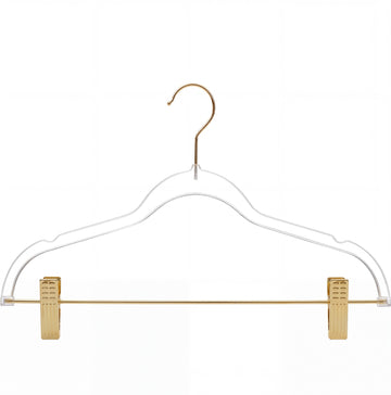 Plastic Clear Hangers with Gold Hooks & Clips- Adult 100pcs