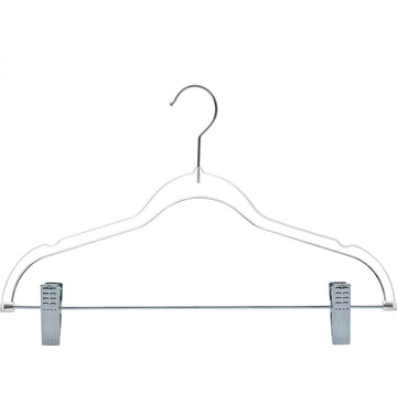 Plastic Clear Hangers with Silver Hooks & Clips-Adult 100pcs