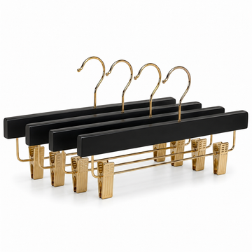 Black Wooden Pants Hanger with Clips - 1 Case (120 Hangers)