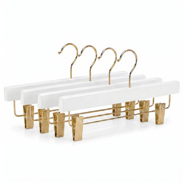 White Wooden Pants Hanger with Clips - 1 Case (120 Hangers)