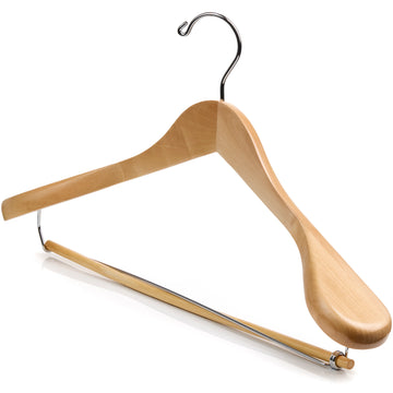 DEILSY Wide Shoulder Wooden Suit Hangers with Non-Slip Pants Bar & 360° Swivel Hook - Smooth Finish 30 Hangers