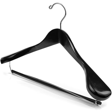 Black hanger with chrome hook on a white background