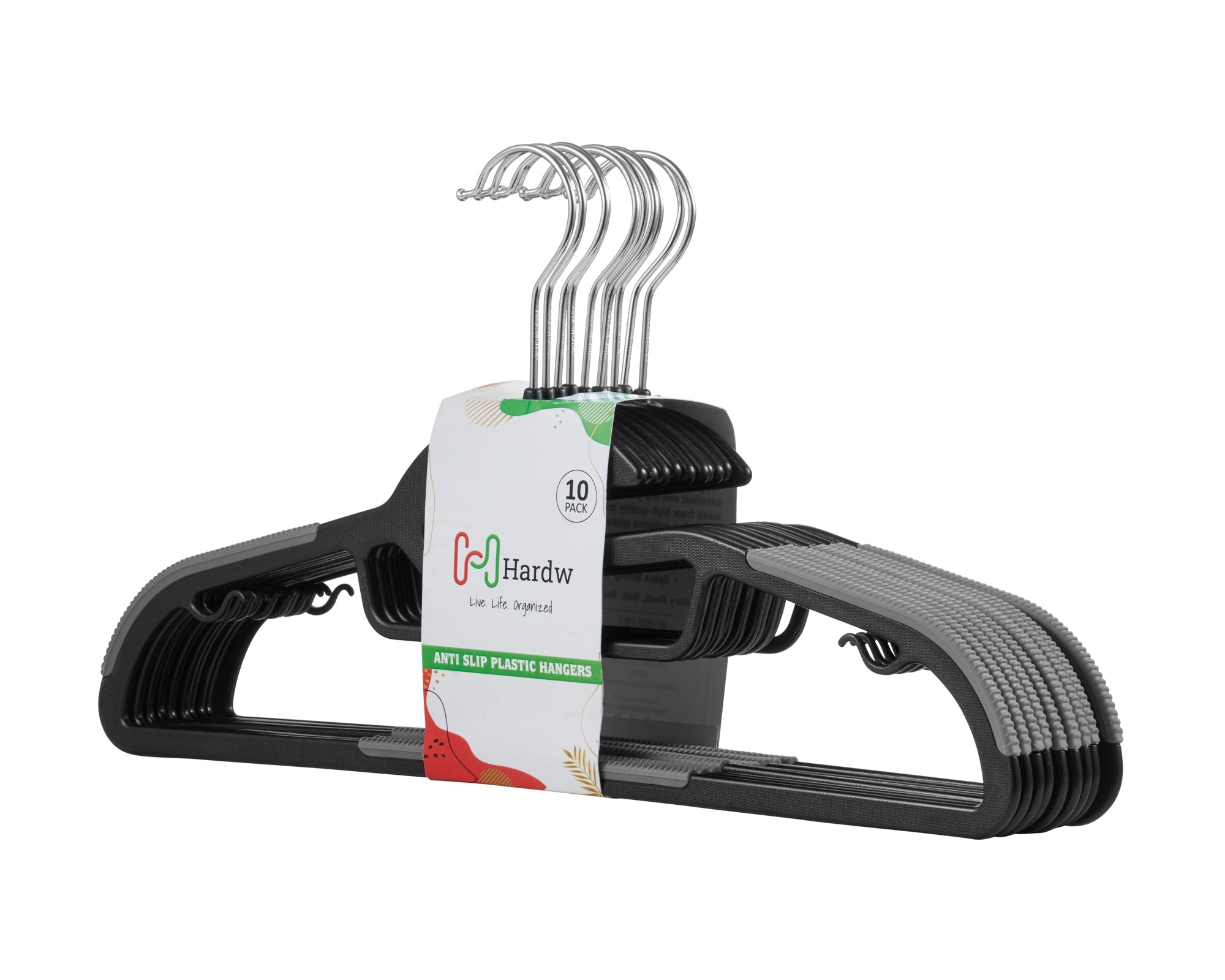 Carton of Black Plastic Hanger With Anti-Slip Strip (Carton Includes 20 sets of 10 Pcs)