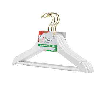 Carton of Kids White Wooden Hanger With Gold Hook Anti-Slip Rubber (Carton of 32 Sets-4 Pcs)