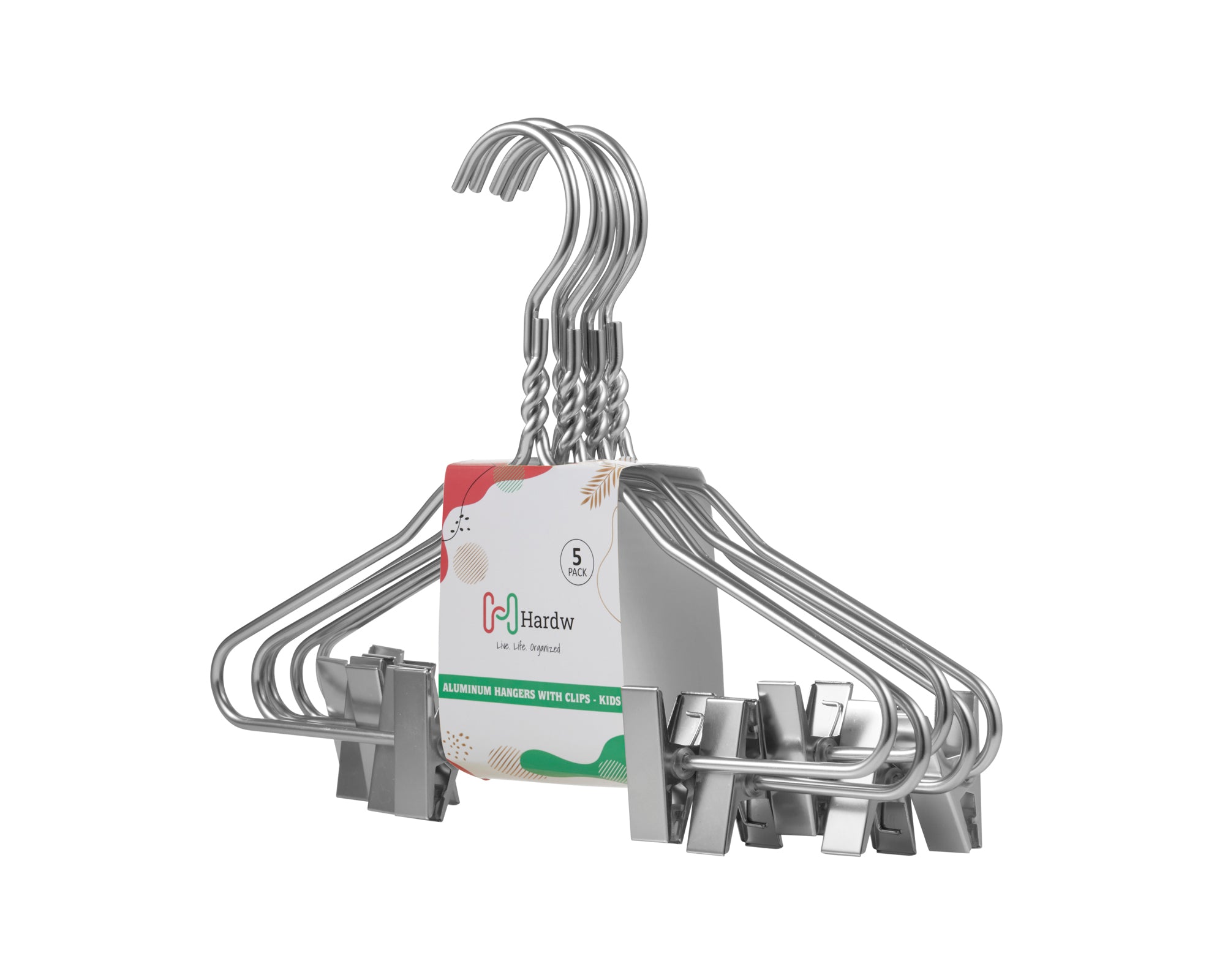 Kids Silver Aluminum Hanger With Clips (5 Pack)