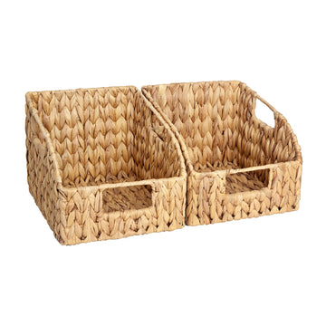 DEILSY Pantry Baskets for Organizing, Wicker Basket with Built-in Handles, Handwoven Wicker Storage Baskets, Water Hyacinth for Shelves, 2 Pack