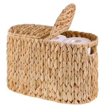 DEILSY Toilet Paper Basket with Lid for 6 Rolls, Water Hyacinth Wicker Toilet Paper Storage Holder, Toilet Paper Storage for Bathroom