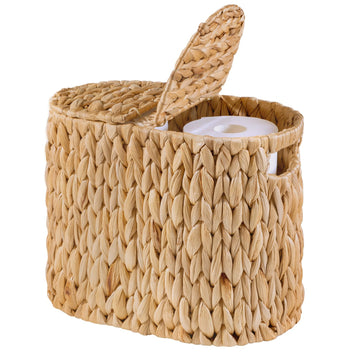 DEILSY Toilet Paper Basket with Lid, Water Hyacinth Wicker Toilet Paper Storage Holder for 4 Rolls, Toilet Paper Storage for Bathroom